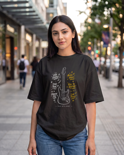 Music Heals Guitar Stylish Women's Oversized Classic T-Shirt