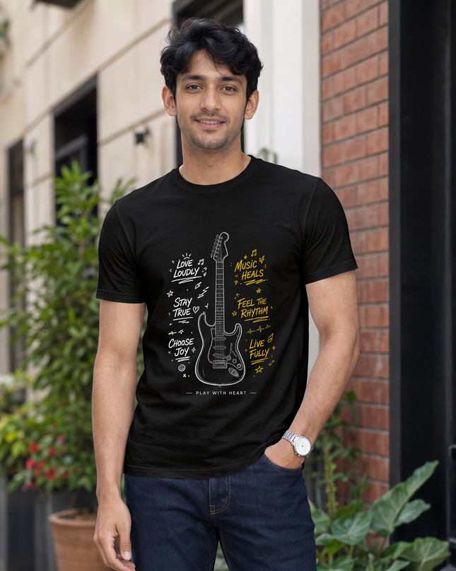 Music Heals Guitar Stylish Men's Classic Crew T-Shirt