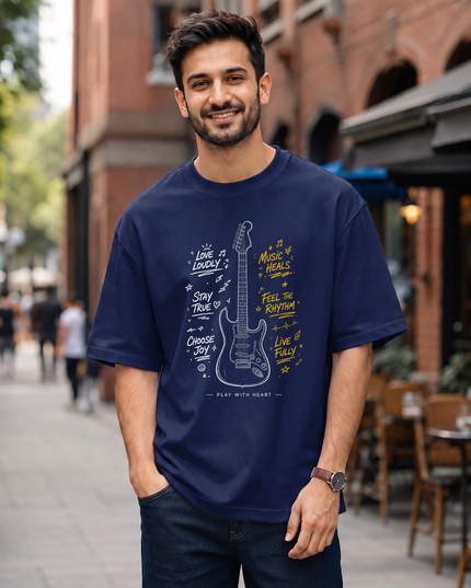 Music Heals Guitar Stylish Men's Oversized Classic T-Shirt