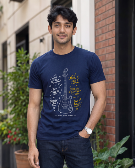 Music Heals Guitar Stylish Men's Classic Crew T-Shirt