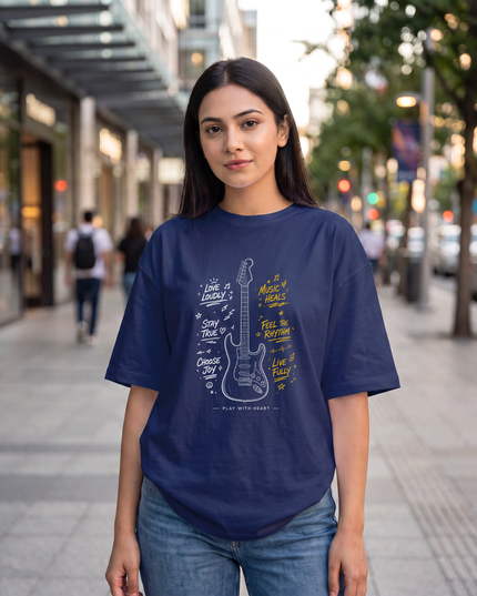 Music Heals Guitar Stylish Women's Oversized Classic T-Shirt