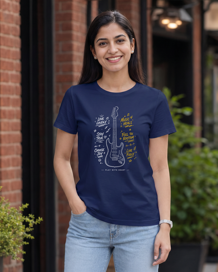 Music Heals Guitar Stylish Women's Classic Crew T-Shirt