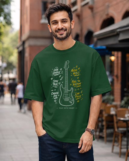 Music Heals Guitar Stylish Men's Oversized Classic T-Shirt