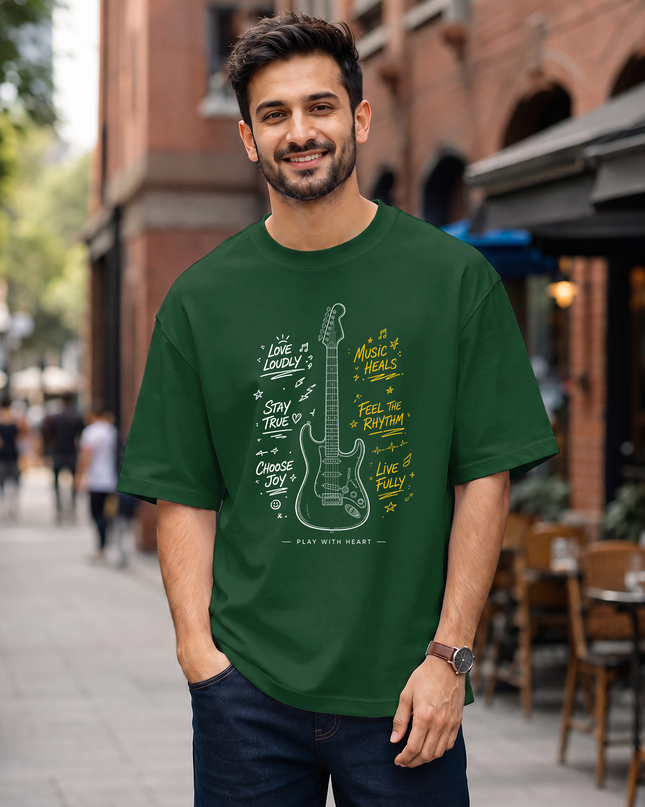 Music Heals Guitar Stylish Men's Oversized Classic T-Shirt