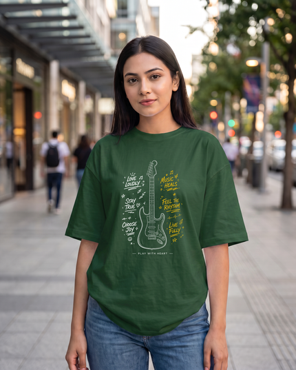 Music Heals Guitar Stylish Women's Oversized Classic T-Shirt