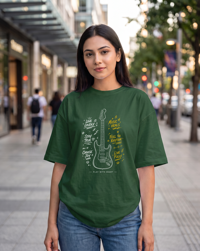 Music Heals Guitar Stylish Women's Oversized Classic T-Shirt