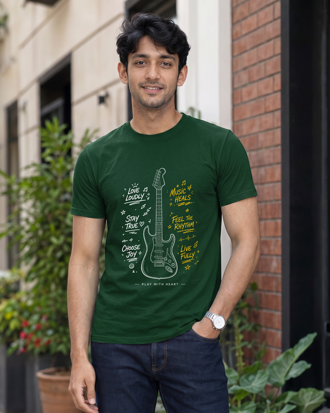 Music Heals Guitar Stylish Men's Classic Crew T-Shirt