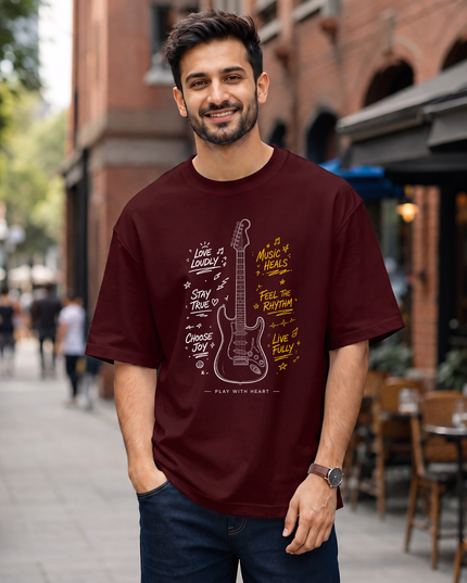 Music Heals Guitar Stylish Men's Oversized Classic T-Shirt