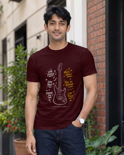 Music Heals Guitar Stylish Men's Classic Crew T-Shirt