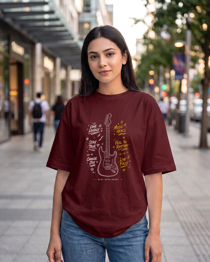 Music Heals Guitar Stylish Women's Oversized Classic T-Shirt