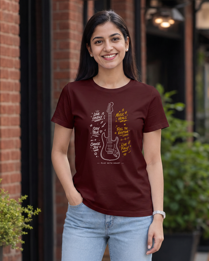Music Heals Guitar Stylish Women's Classic Crew T-Shirt