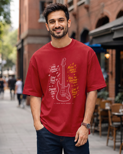 Music Heals Guitar Stylish Men's Oversized Classic T-Shirt