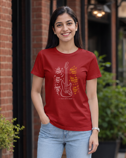 Music Heals Guitar Stylish Women's Classic Crew T-Shirt