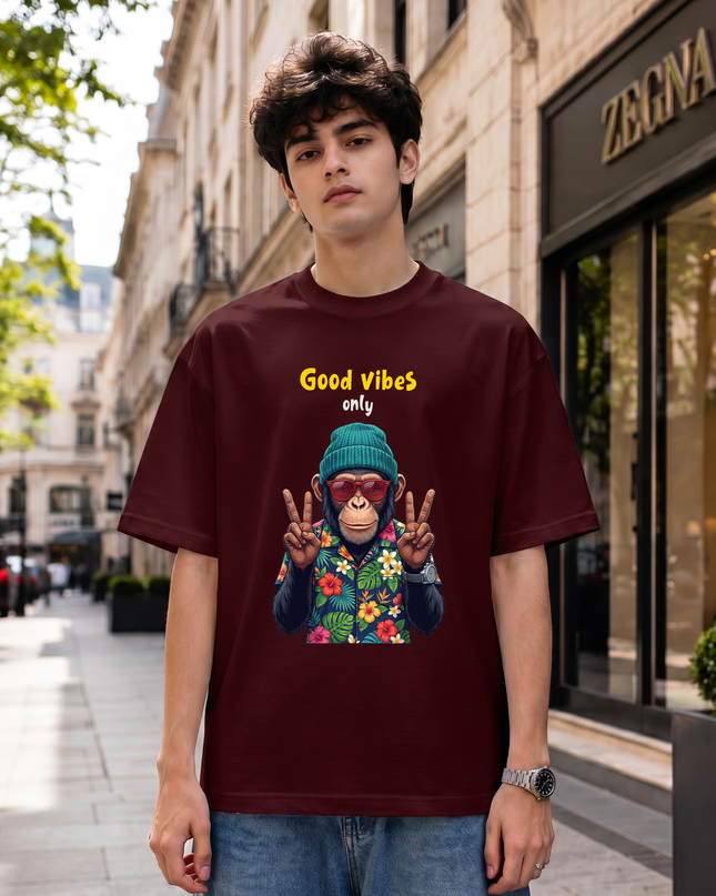 Good Vibes Only Monkey Graphic Oversized Classic T-Shirt