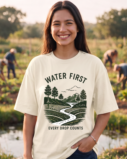 Water First Every Drop Counts Print Women's Oversized Classic T-Shirt