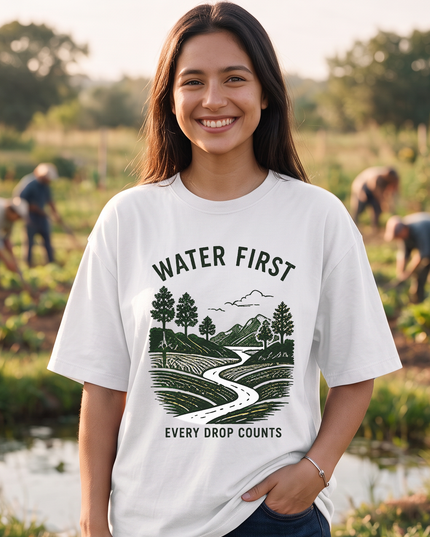 Water First Every Drop Counts Print Women's Oversized Classic T-Shirt