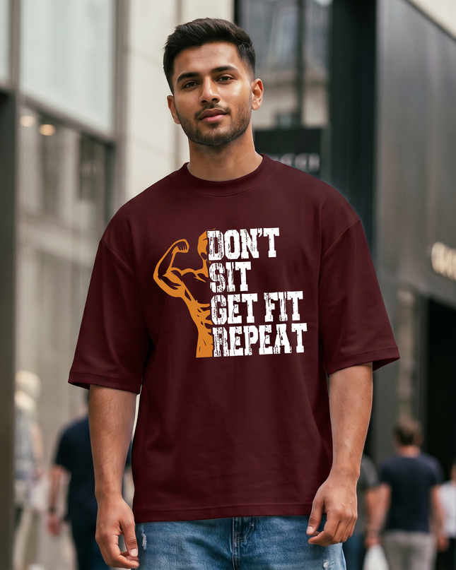 Don't Sit Get Fit Repeat Graphic Unisex Oversized Classic T-Shirt