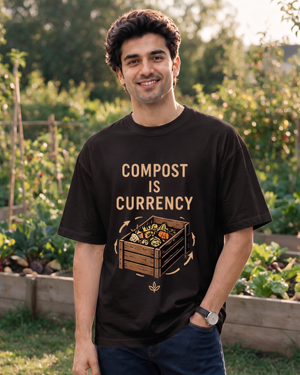 Compost Is Currency Print Oversized Cotton Classic T-Shirt
