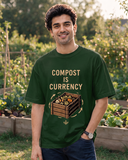 Compost Is Currency Print Oversized Cotton Classic T-Shirt