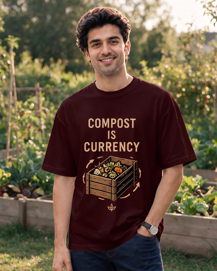 Compost Is Currency Print Oversized Cotton Classic T-Shirt