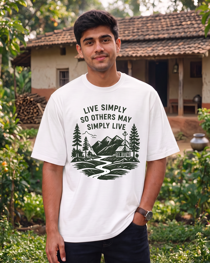 Live Simply So Others May Simply Live Print Oversized Classic T-Shirt