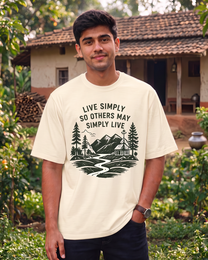 Live Simply So Others May Simply Live Print Oversized Classic T-Shirt