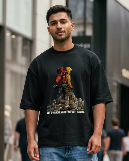 Let's Wander Where the Wifi Is Weak Graphic Oversized Classic T-Shirt