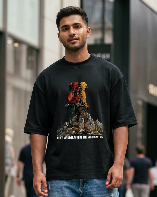 Let's Wander Where the Wifi Is Weak Graphic Oversized Classic T-Shirt
