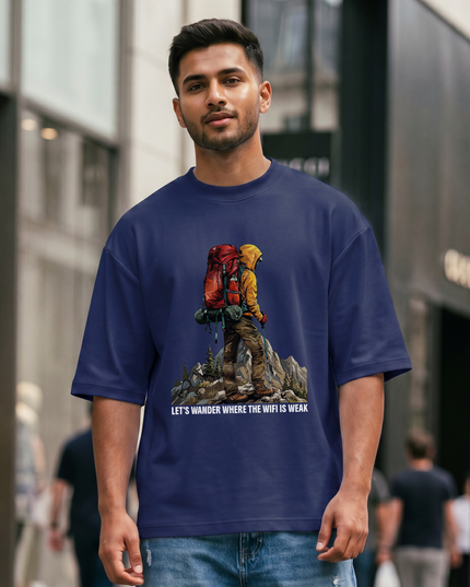 Let's Wander Where the Wifi Is Weak Graphic Oversized Classic T-Shirt
