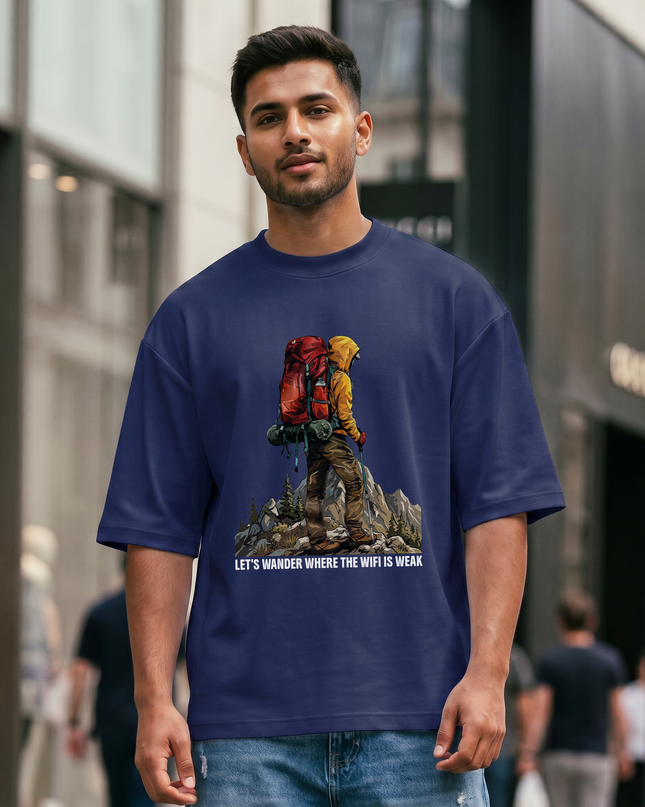 Let's Wander Where the Wifi Is Weak Graphic Oversized Classic T-Shirt