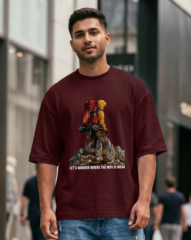 Let's Wander Where the Wifi Is Weak Graphic Oversized Classic T-Shirt