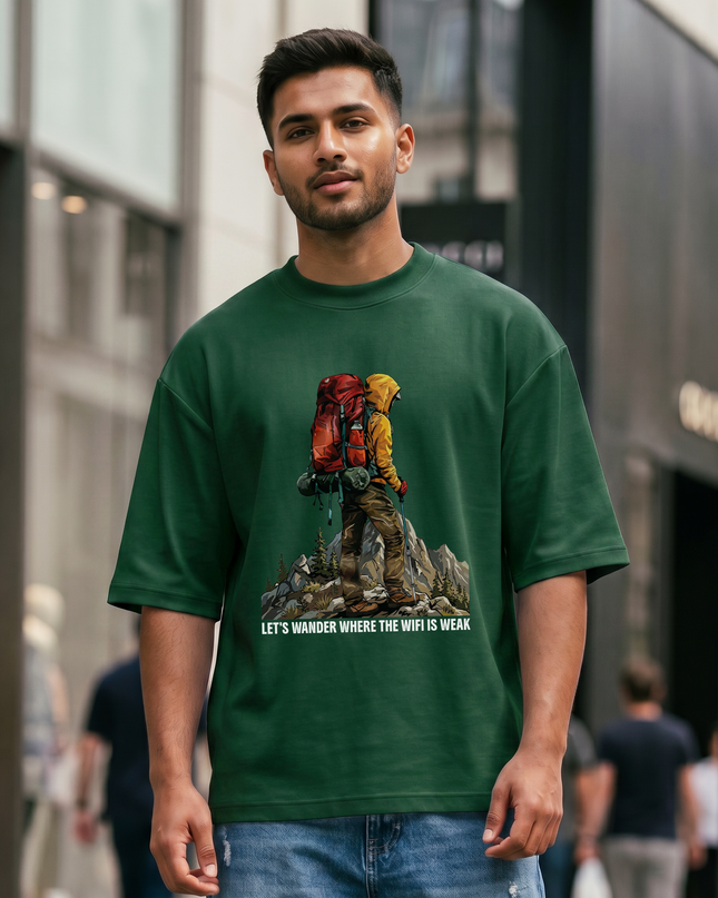 Let's Wander Where the Wifi Is Weak Graphic Oversized Classic T-Shirt