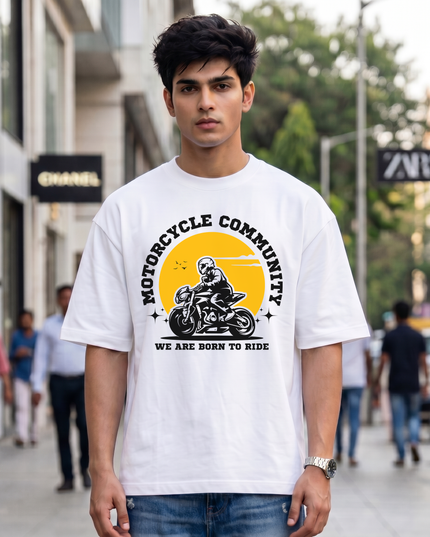 Motorcycle Community Born To Ride Unisex Oversized Classic T-Shirt