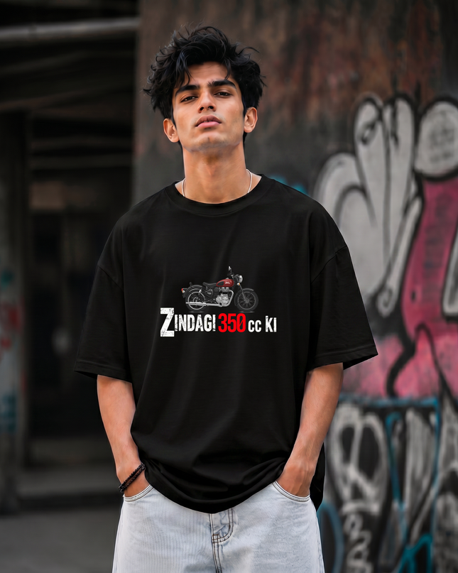 Zindagi 350cc Ki Print Unisex Oversized Classic T-Shirt