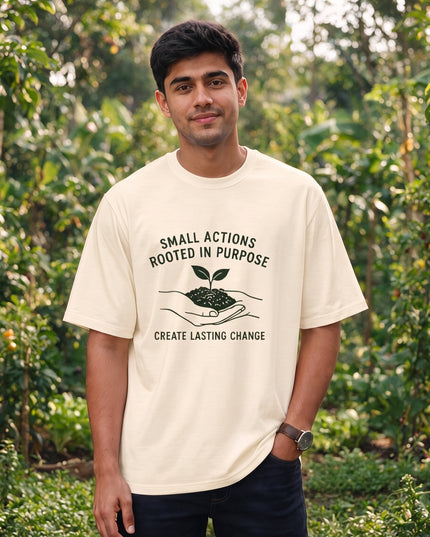 Small Actions Rooted in Purpose Graphic Oversized Classic T-Shirt