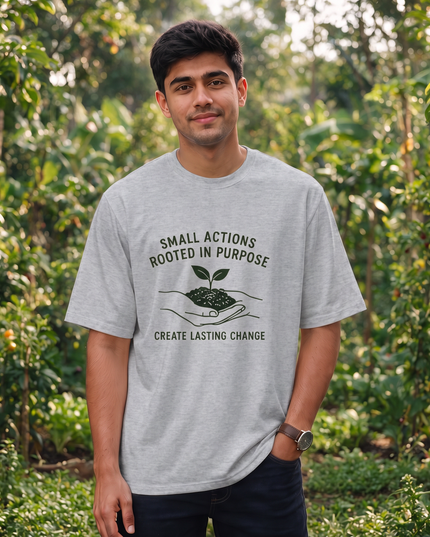 Small Actions Rooted in Purpose Graphic Oversized Classic T-Shirt
