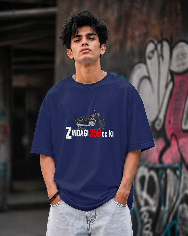 Zindagi 350cc Ki Print Unisex Oversized Classic T-Shirt