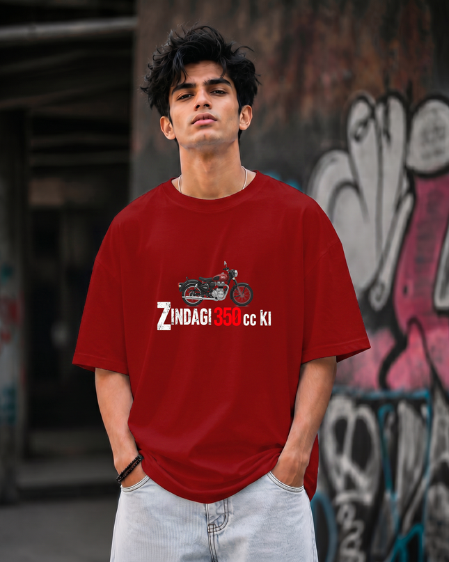 Zindagi 350cc Ki Print Unisex Oversized Classic T-Shirt
