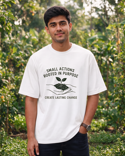 Small Actions Rooted in Purpose Graphic Oversized Classic T-Shirt