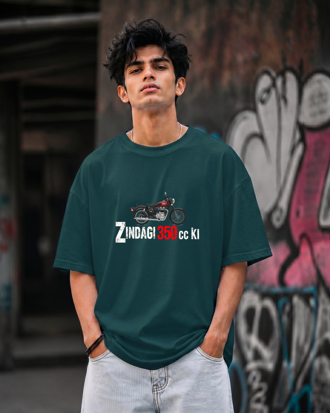 Zindagi 350cc Ki Print Unisex Oversized Classic T-Shirt