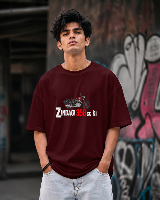 Zindagi 350cc Ki Print Unisex Oversized Classic T-Shirt