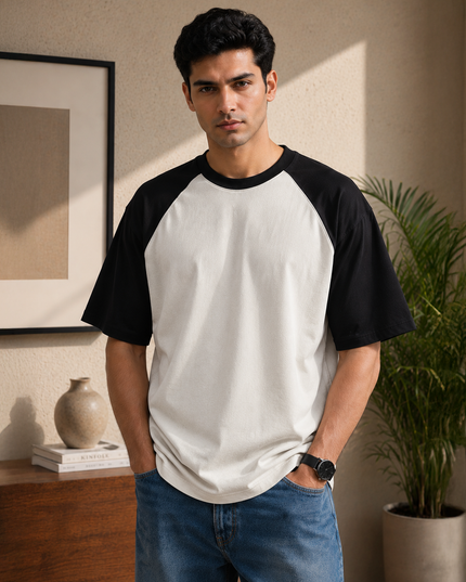 Black & White Unisex Oversized Raglan T-Shirt