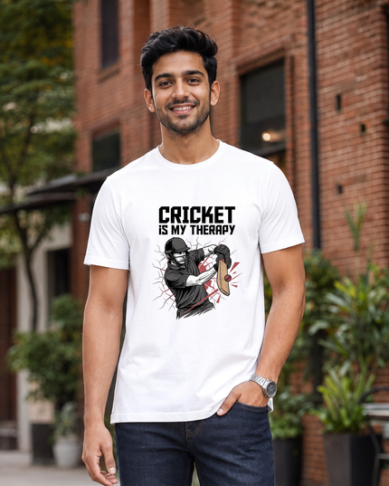Cricket Is My Therapy Regular Fit Classic Crew T-Shirt
