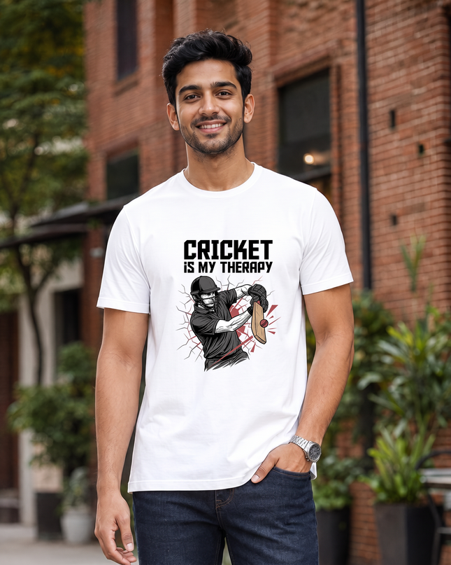 Cricket Is My Therapy Regular Fit Classic Crew T-Shirt