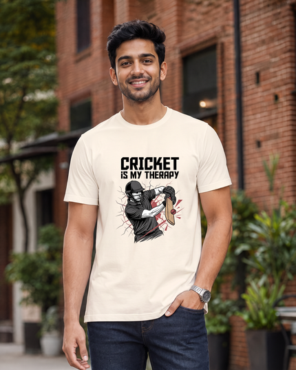 Cricket Is My Therapy Regular Fit Classic Crew T-Shirt