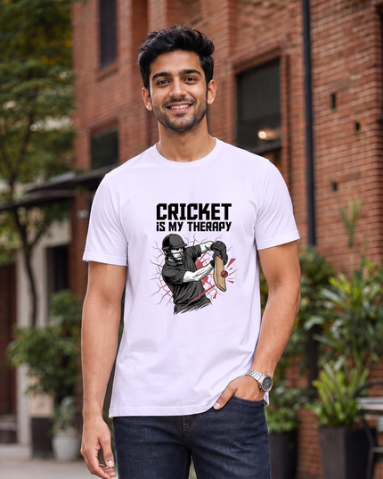 Cricket Is My Therapy Regular Fit Classic Crew T-Shirt