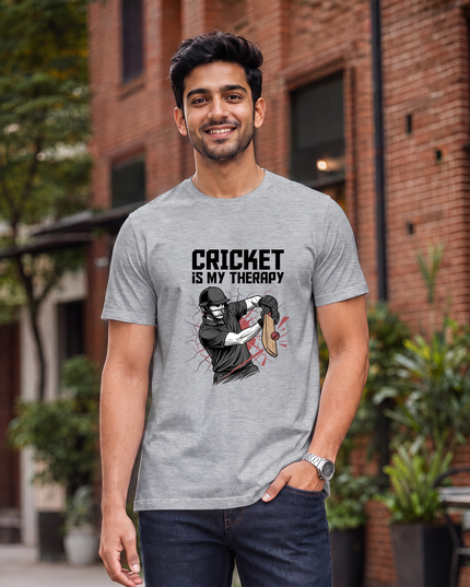 Cricket Is My Therapy Regular Fit Classic Crew T-Shirt