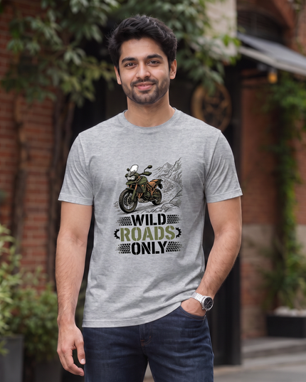 Wild Roads Motorcycle Graphic Classic Crew T-Shirt