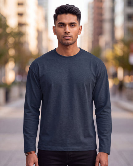 Classic Navy Blue Men's Full Sleeve T-Shirt