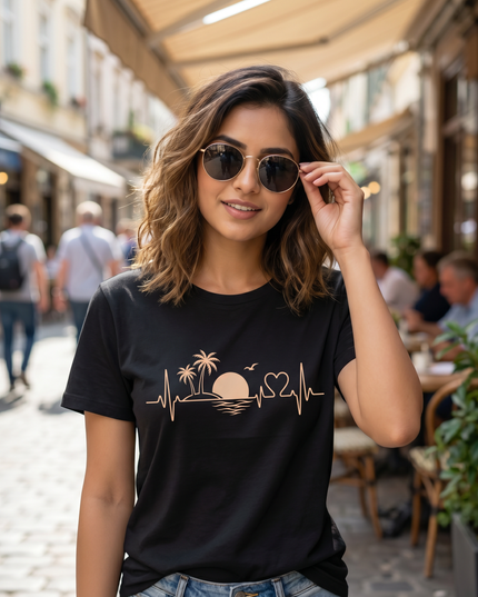 Sunset Heartbeat Graphic Unisex Classic Crew T-Shirt